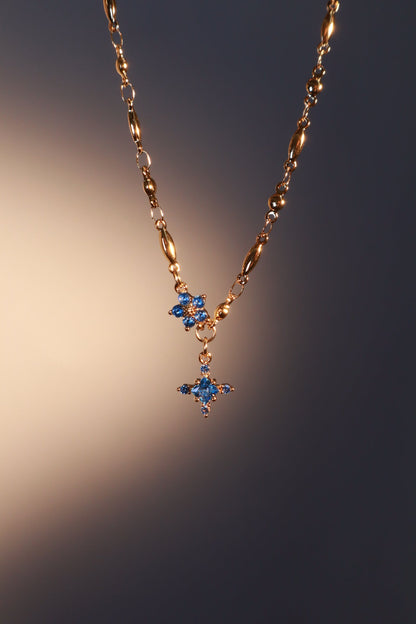 18K Real Gold Plated Aquamarine Starlight Cross Necklace