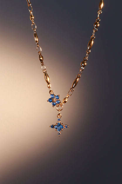 18K Real Gold Plated Aquamarine Starlight Cross Necklace
