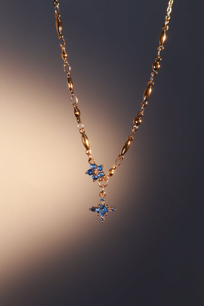 18K Real Gold Plated Aquamarine Starlight Cross Necklace