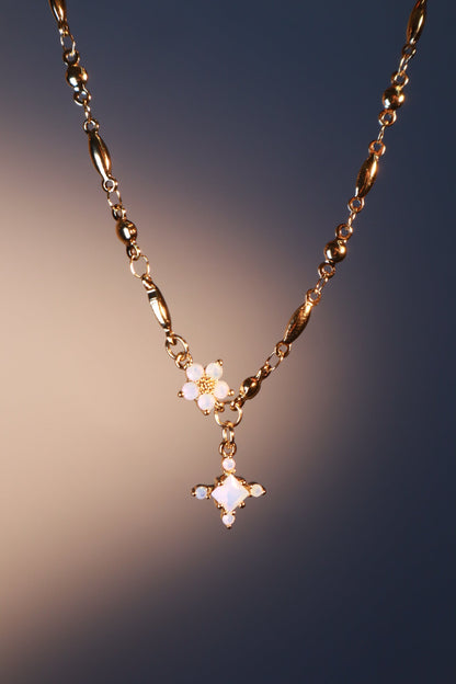 18K Real Gold Plated Opal Starlight Cross Necklace