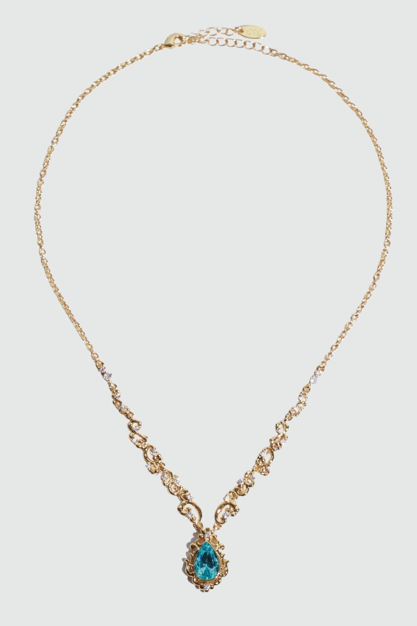 18K Real Gold Plated Blue Gem Droplet Lace Necklace