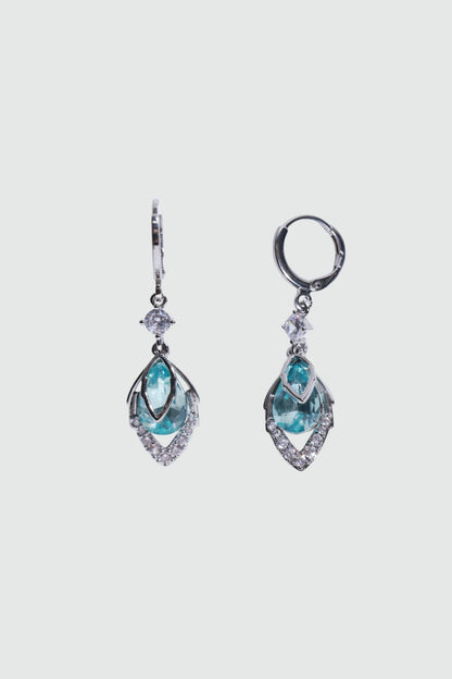 Palladium White Gold Plated Blue Gem Droplet Earrings