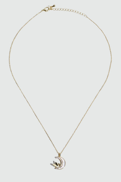 14K Real Gold Plated Diamond Moon Butterfly Necklace