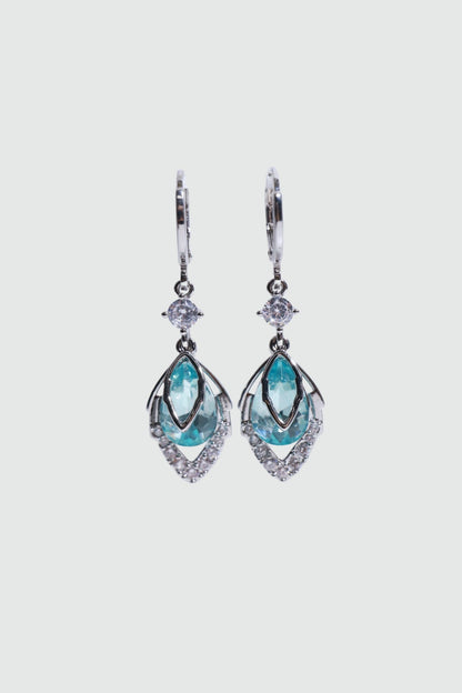 Palladium White Gold Plated Blue Gem Droplet Earrings