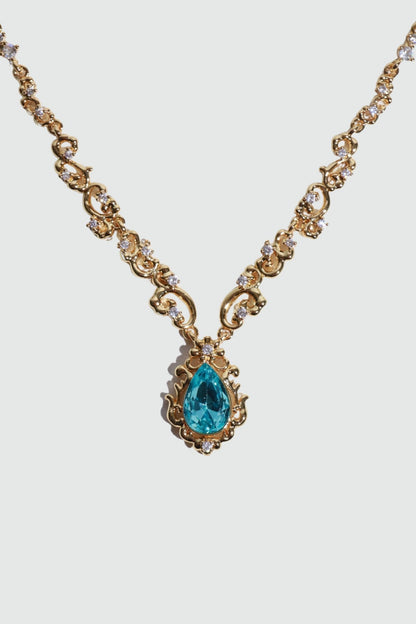 18K Real Gold Plated Blue Gem Droplet Lace Necklace