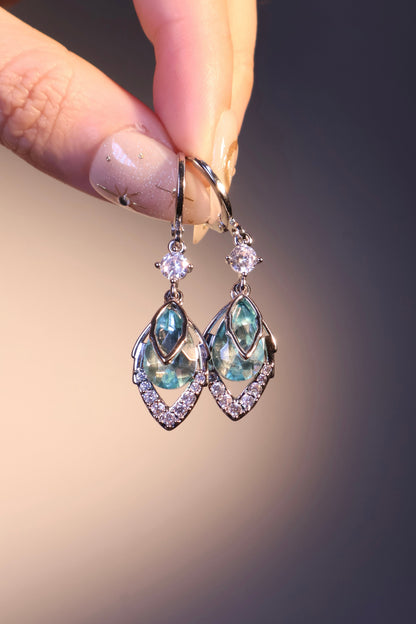 Palladium White Gold Plated Blue Gem Droplet Earrings