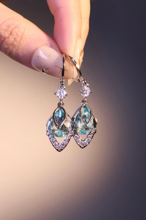 Palladium White Gold Plated Blue Gem Droplet Earrings