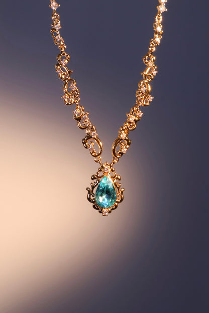18K Real Gold Plated Blue Gem Droplet Lace Necklace