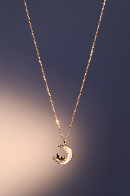 14K Real Gold Plated Diamond Moon Butterfly Necklace