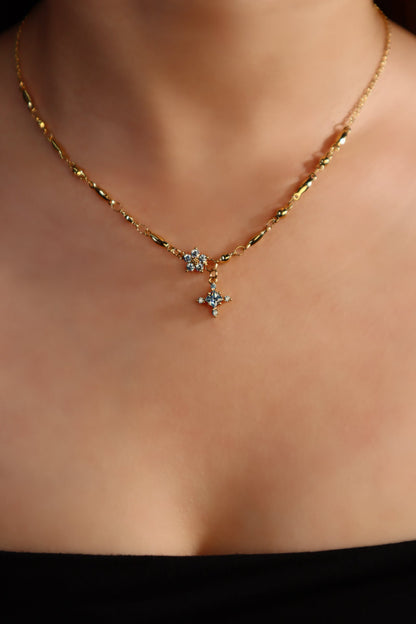 18K Real Gold Plated Topaz Starlight Cross Necklace