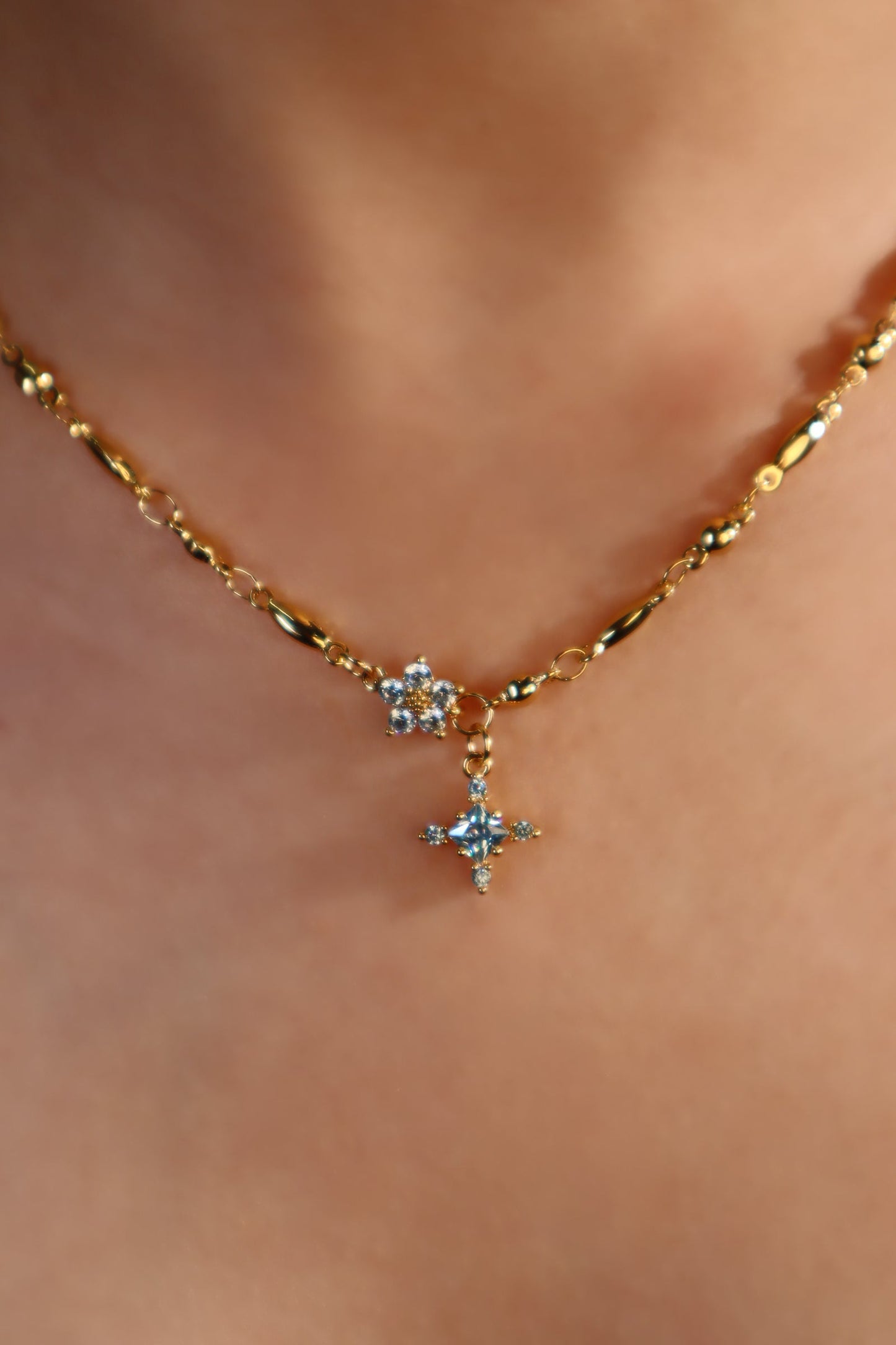 18K Real Gold Plated Topaz Starlight Cross Necklace