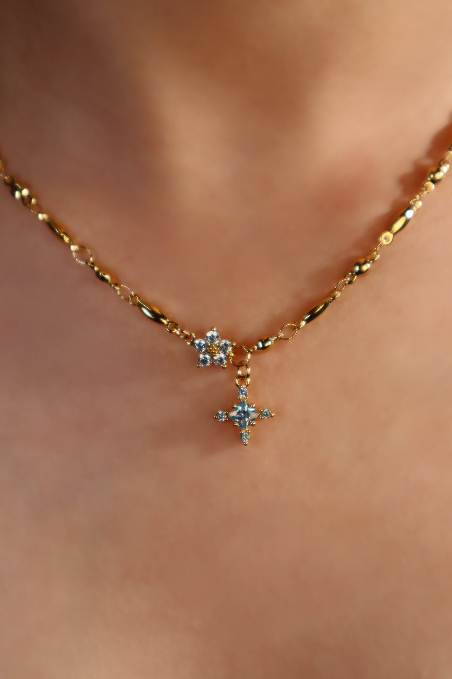 18K Real Gold Plated Topaz Starlight Cross Necklace