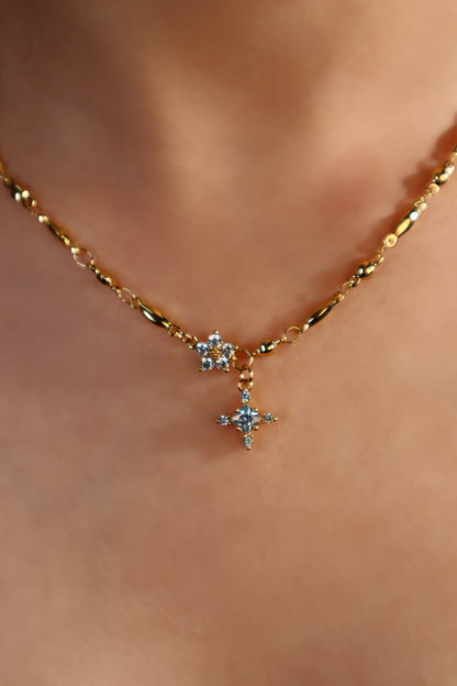 18K Real Gold Plated Topaz Starlight Cross Necklace