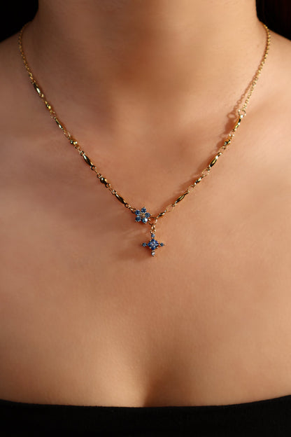 18K Real Gold Plated Aquamarine Starlight Cross Necklace