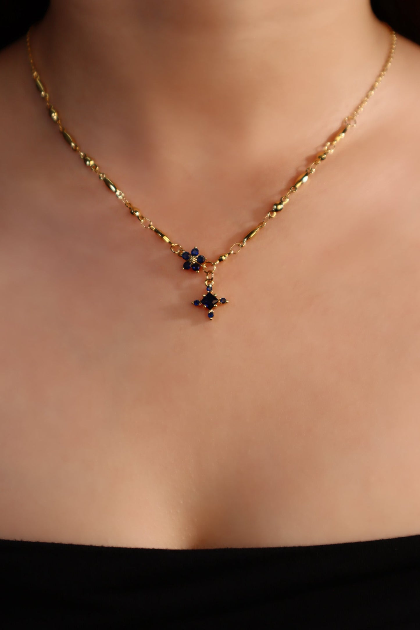 18K Real Gold Plated Sapphire Starlight Cross Necklace