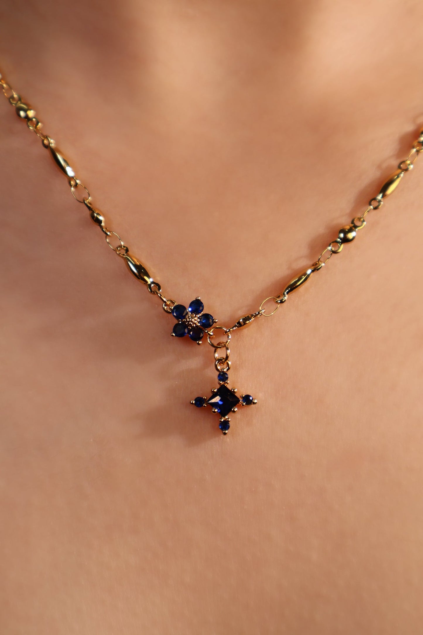 18K Real Gold Plated Sapphire Starlight Cross Necklace