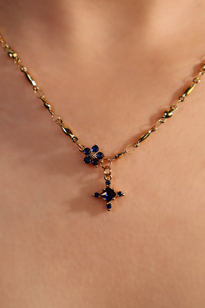 18K Real Gold Plated Sapphire Starlight Cross Necklace