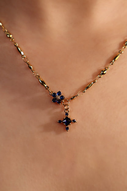 18K Real Gold Plated Sapphire Starlight Cross Necklace