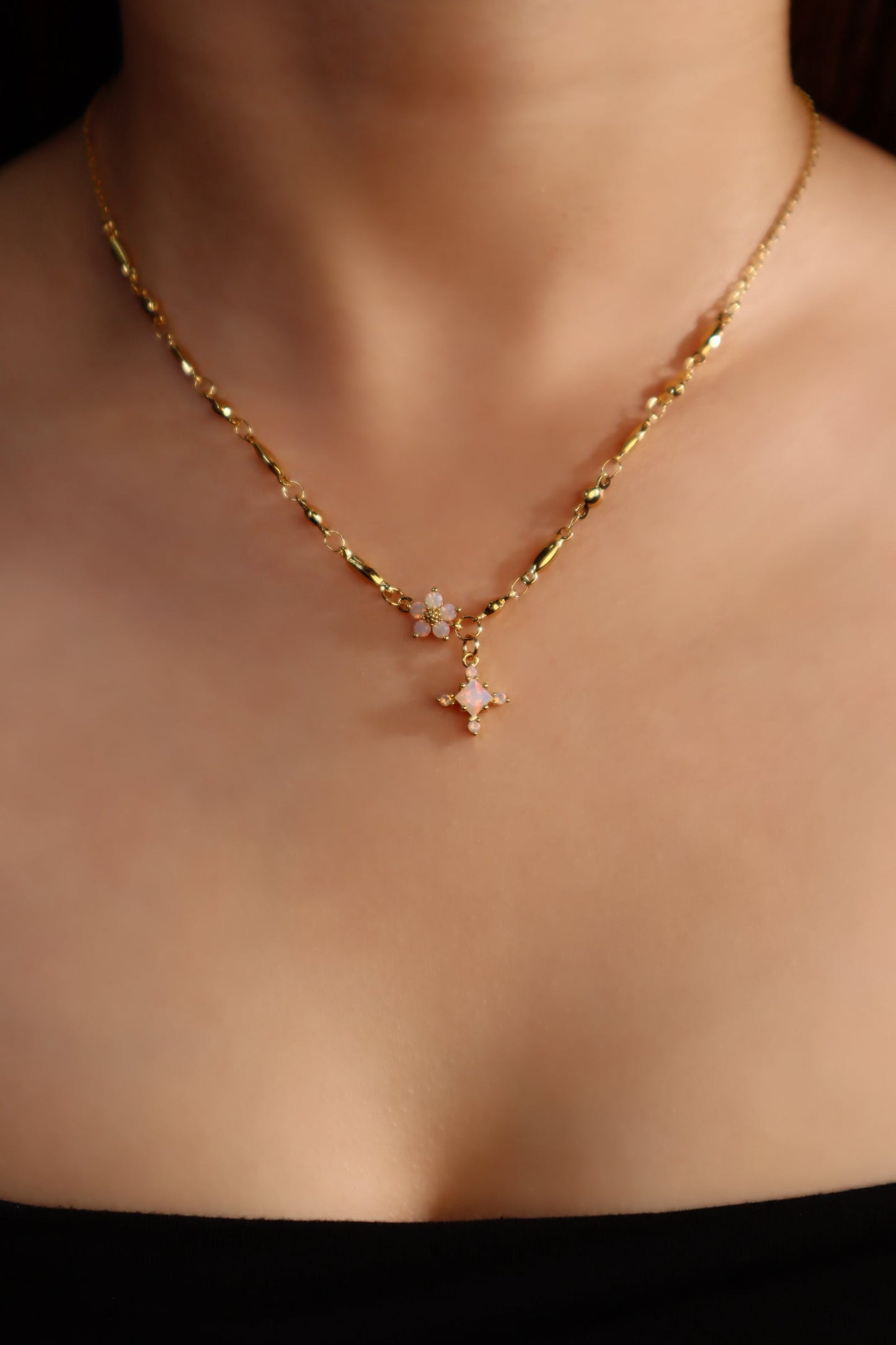 18K Real Gold Plated Opal Starlight Cross Necklace