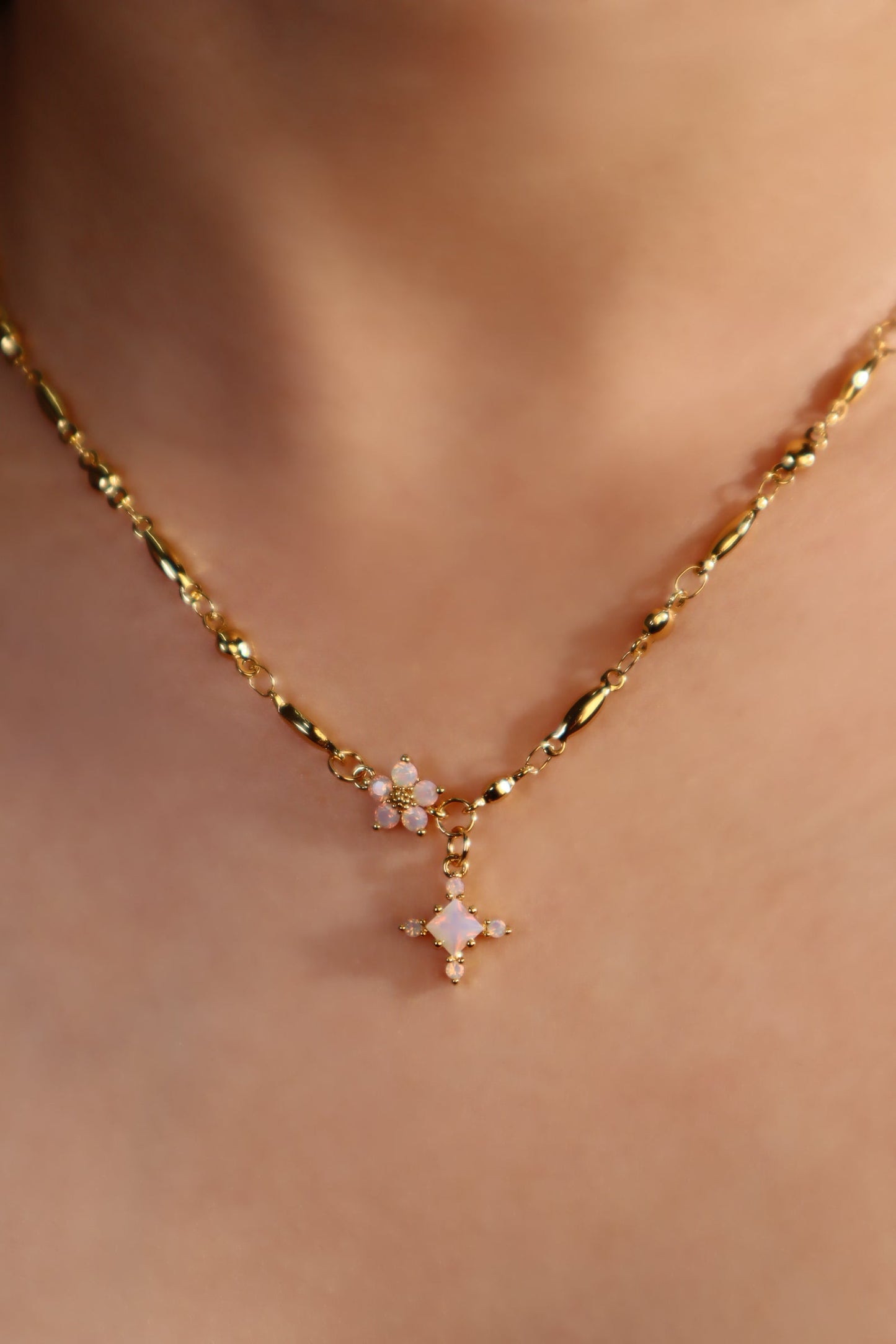 18K Real Gold Plated Opal Starlight Cross Necklace