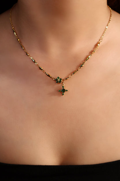 18K Real Gold Plated Emerald Starlight Cross Necklace