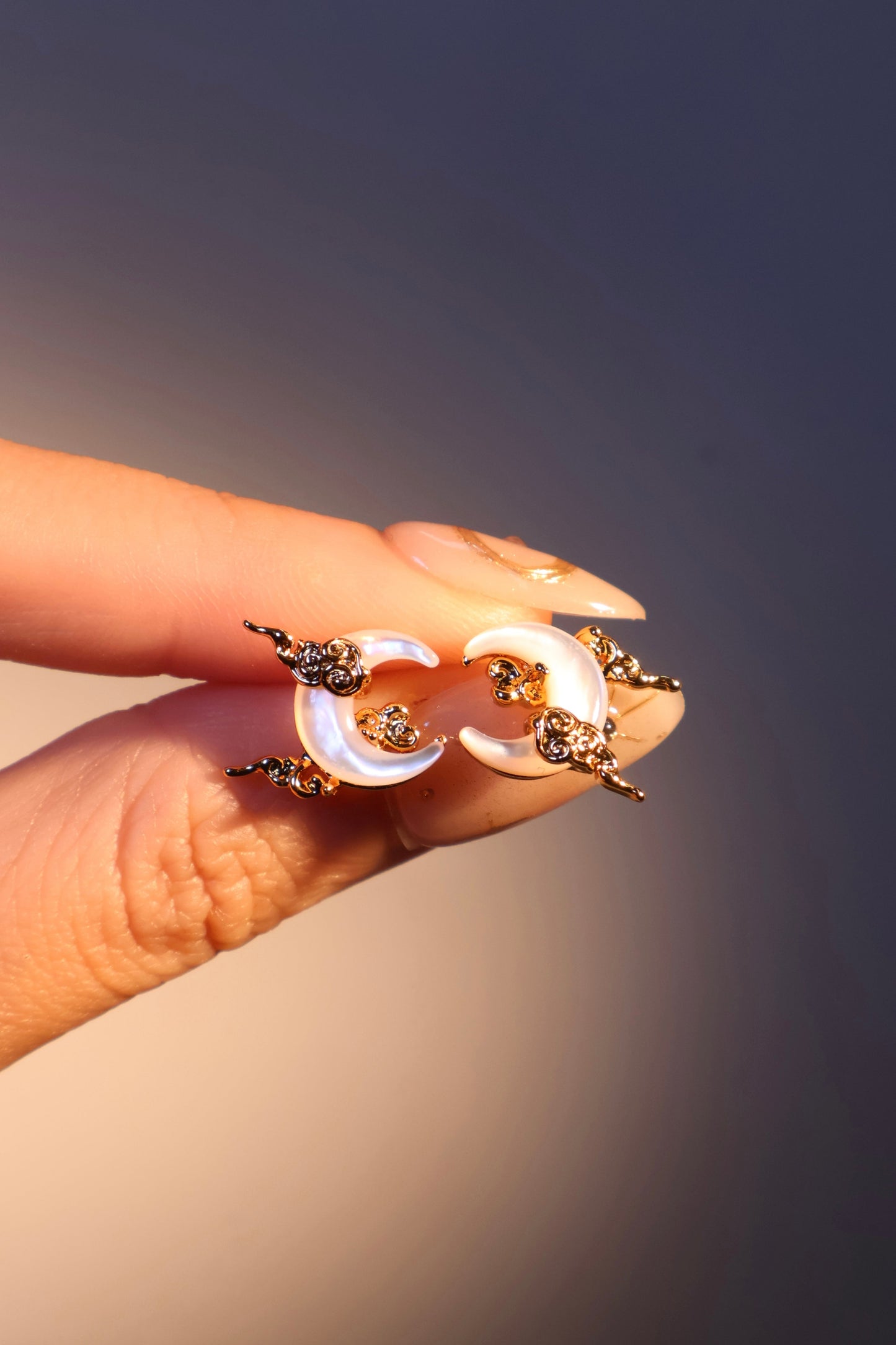 18K Real Gold Plated Natural Shell Moon Earrings