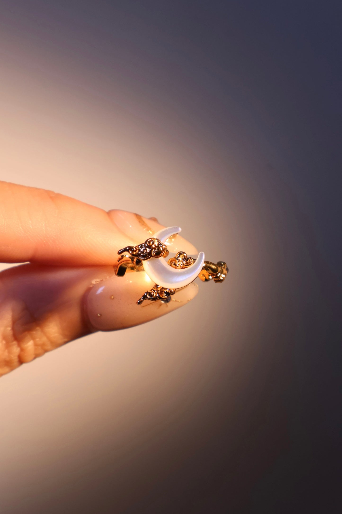 18K Real Gold Plated Natural Shell Moon Ring