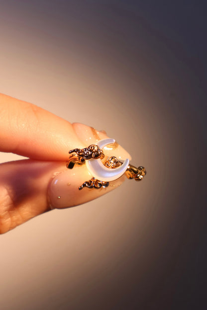 18K Real Gold Plated Natural Shell Moon Ring