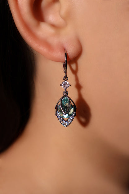 Palladium White Gold Plated Blue Gem Droplet Earrings