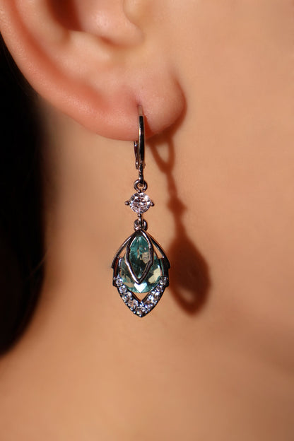 Palladium White Gold Plated Blue Gem Droplet Earrings