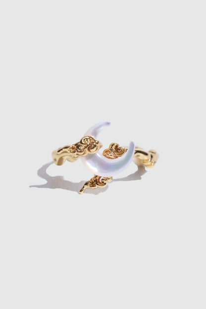 18K Real Gold Plated Natural Shell Moon Ring