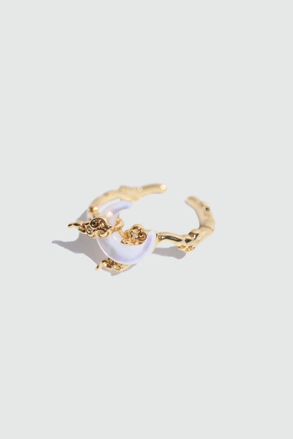 18K Real Gold Plated Natural Shell Moon Ring