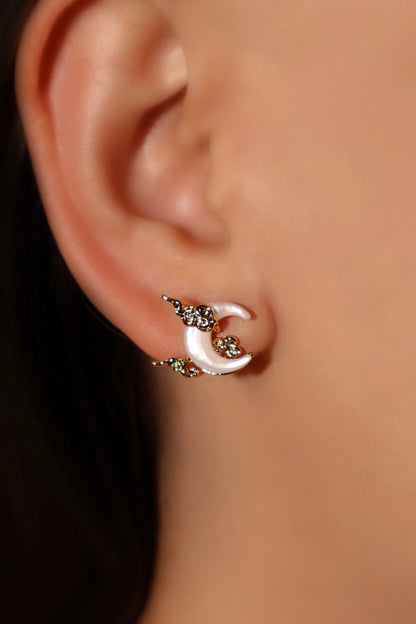 18K Real Gold Plated Natural Shell Moon Earrings