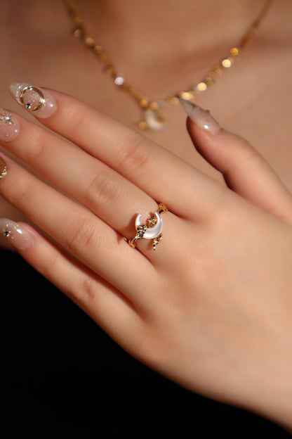18K Real Gold Plated Natural Shell Moon Ring