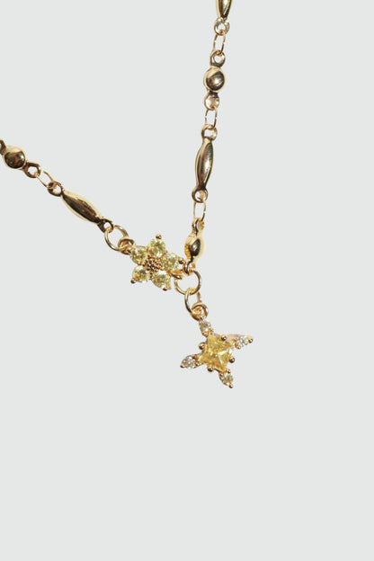 18K Real Gold Plated Citrine Starlight Cross Necklace
