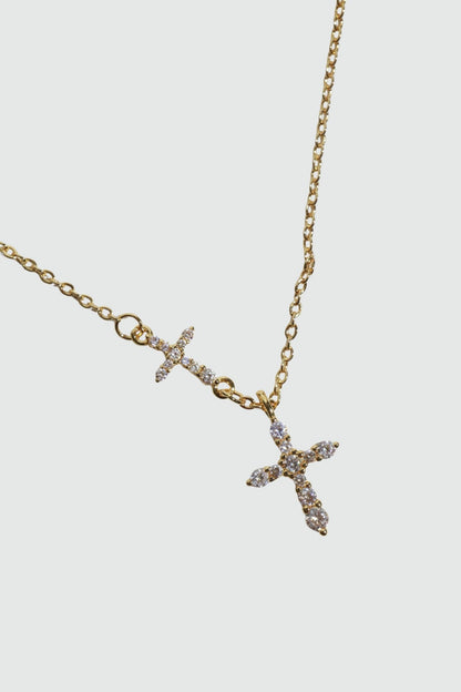 18K Real Gold Plated Dual Cross Necklace