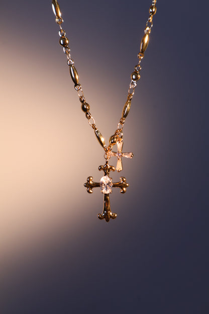 18K Real Gold Plated Double Cross Starlet Necklace