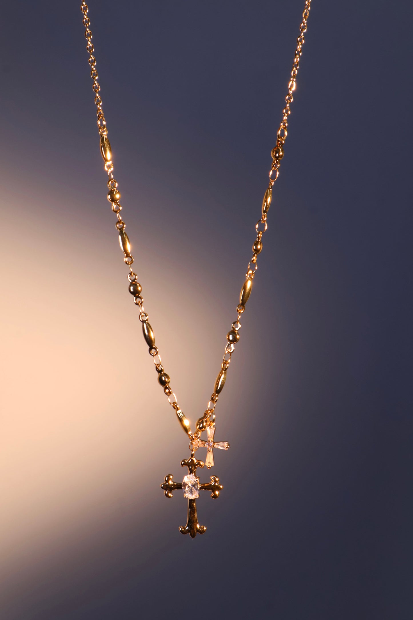 18K Real Gold Plated Double Cross Starlet Necklace