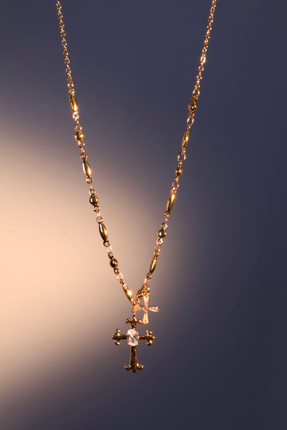 18K Real Gold Plated Double Cross Starlet Necklace