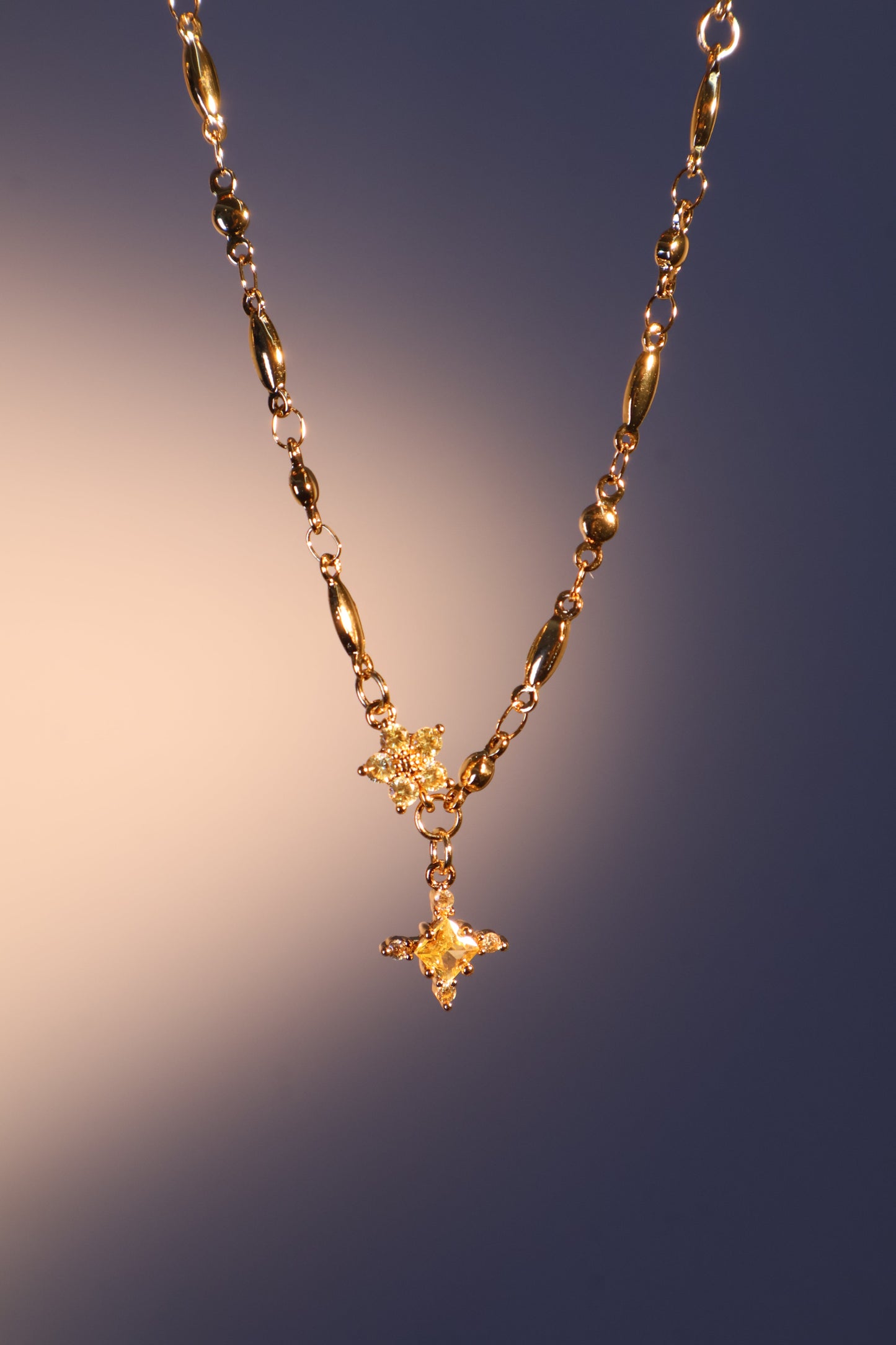 18K Real Gold Plated Citrine Starlight Cross Necklace