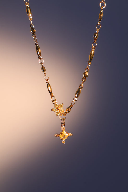 18K Real Gold Plated Citrine Starlight Cross Necklace