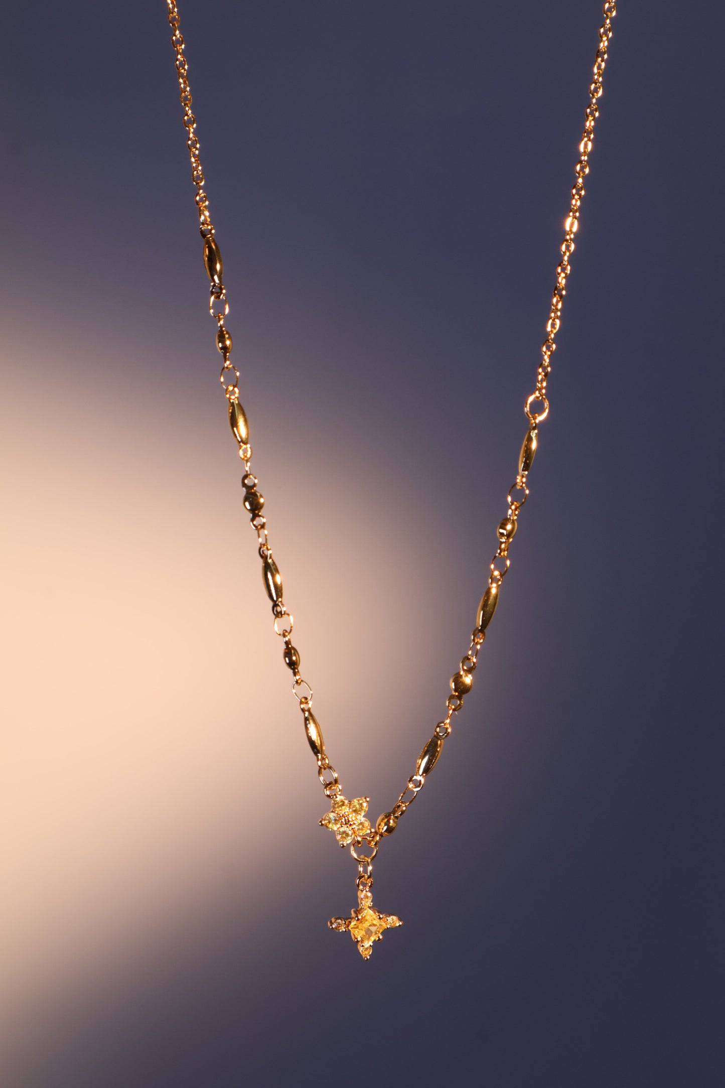 18K Real Gold Plated Citrine Starlight Cross Necklace
