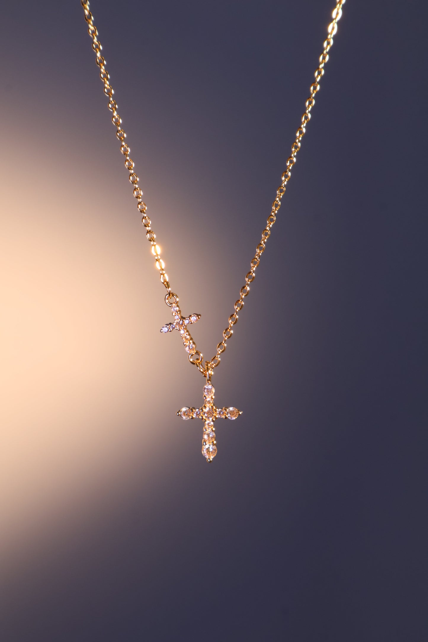 18K Real Gold Plated Dual Cross Necklace
