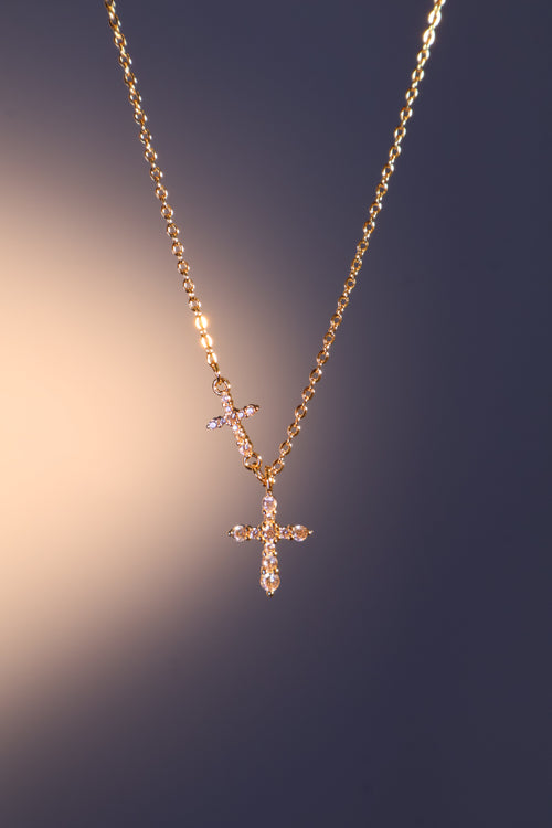 18K Real Gold Plated Dual Cross Necklace