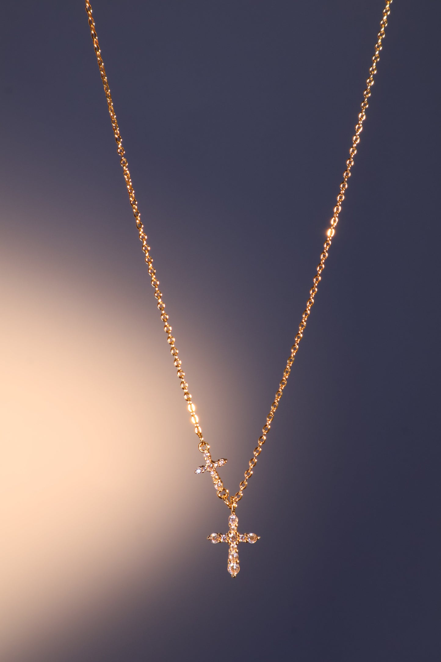18K Real Gold Plated Dual Cross Necklace