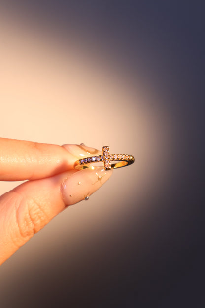 18K Real Gold Plated Cross Glint Ring