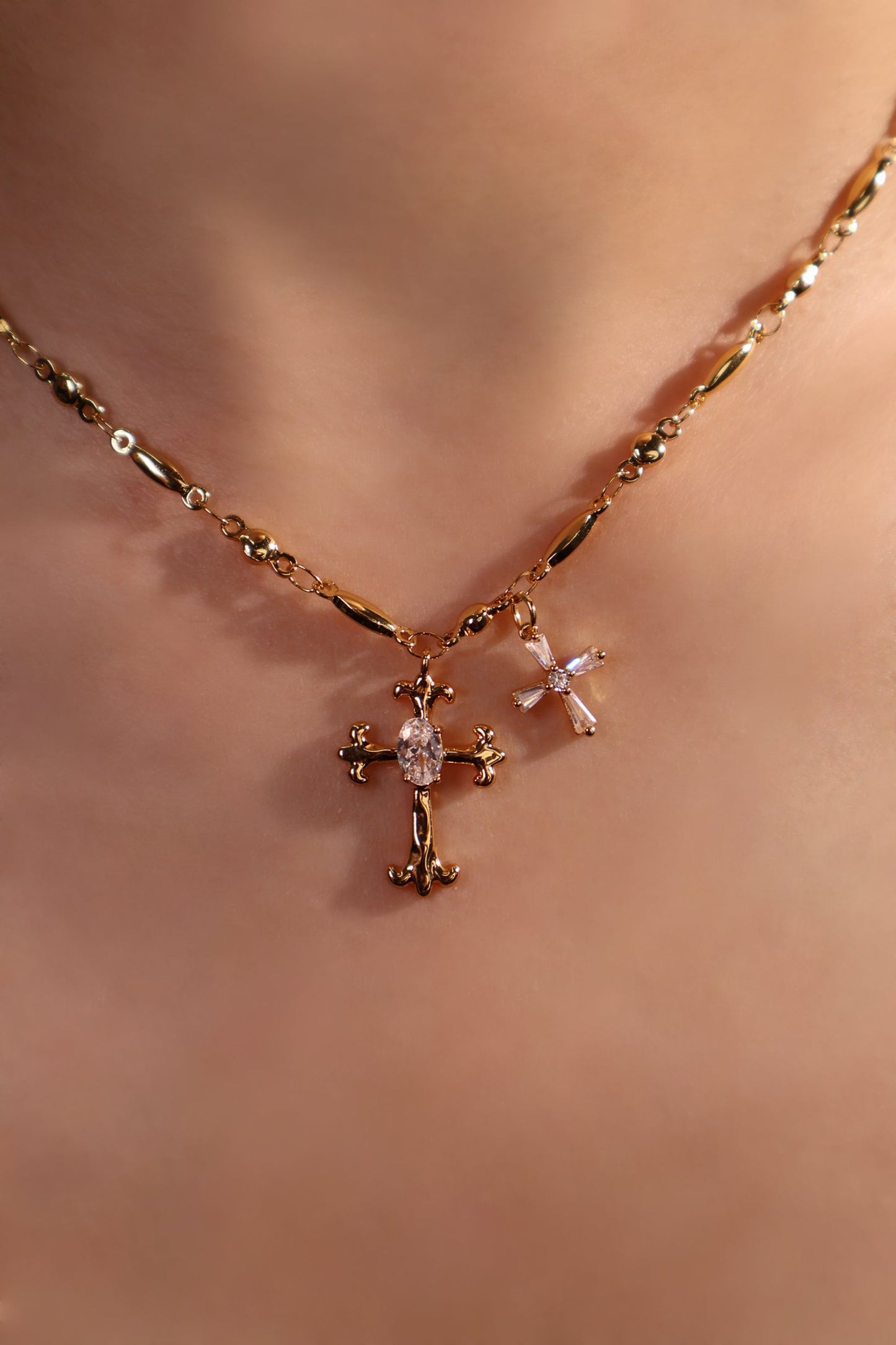 18K Real Gold Plated Double Cross Starlet Necklace