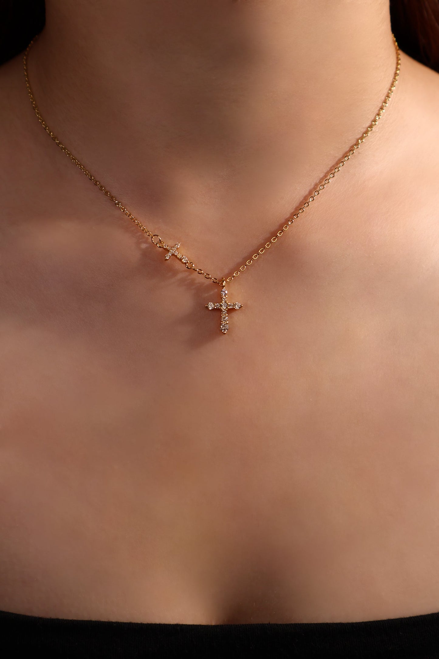 18K Real Gold Plated Dual Cross Necklace