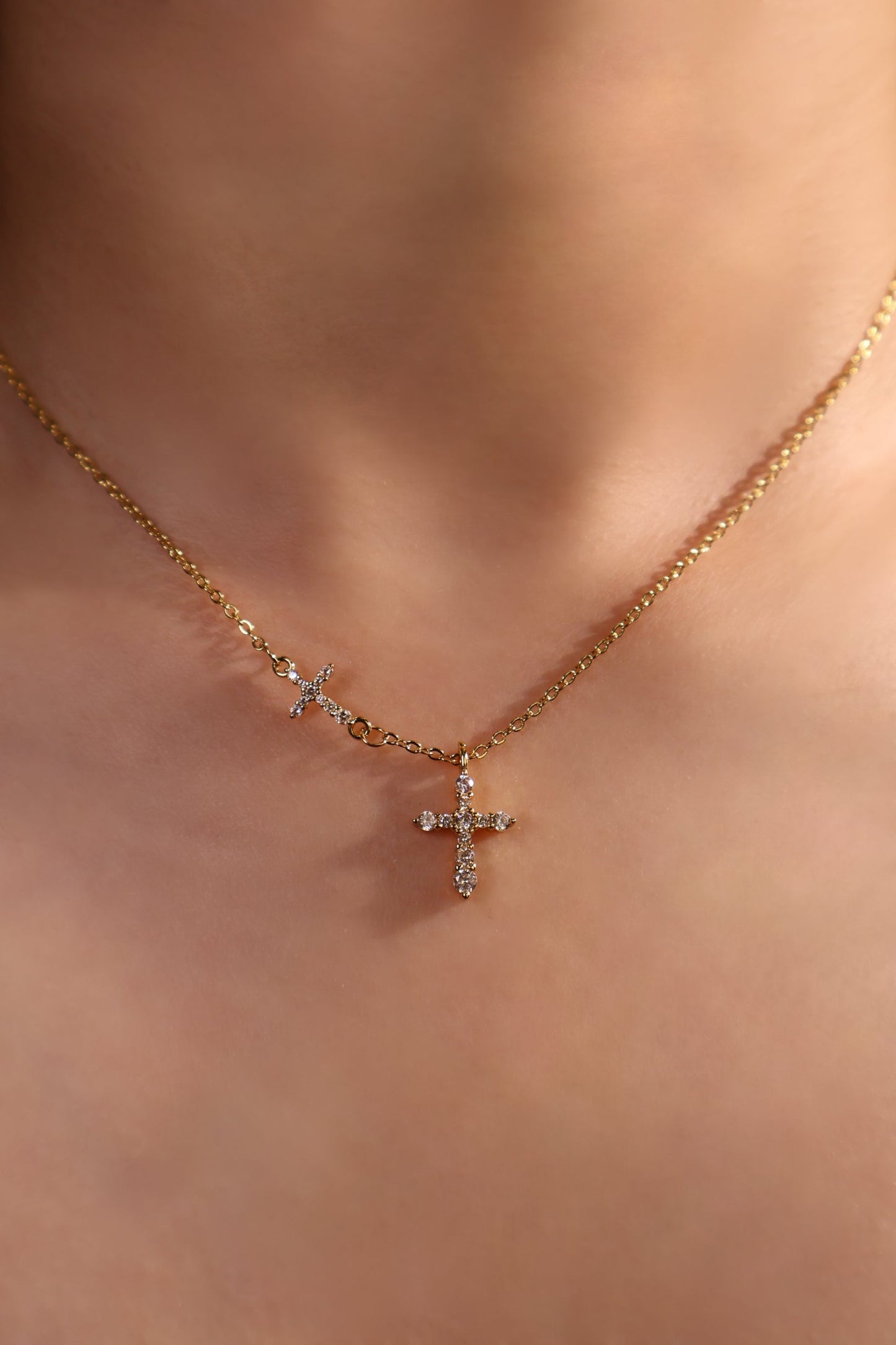18K Real Gold Plated Dual Cross Necklace