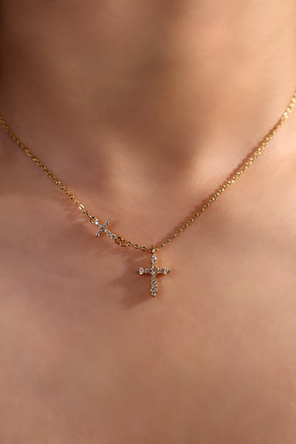 18K Real Gold Plated Dual Cross Necklace